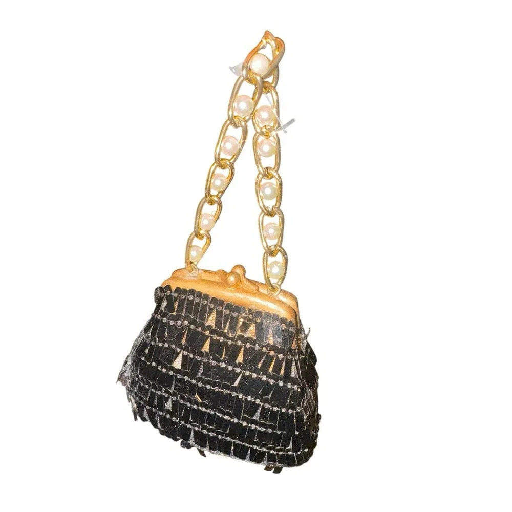 Macy’s sequin with gold chain purse Christmas ornament new